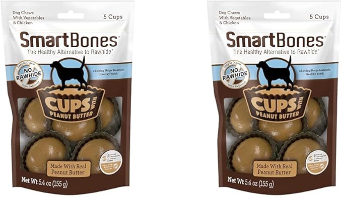 SmartBones Cups with Peanut Butter, Treat Your Dog to a Delicious Rawhide-Free Chew, 5 Count (Pack of 2)