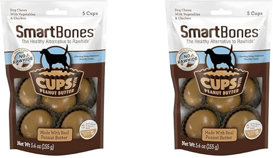 SmartBones Cups with Peanut Butter, Treat Your Dog to a Delicious Rawhide-Free Chew, 5 Count (Pack of 2)