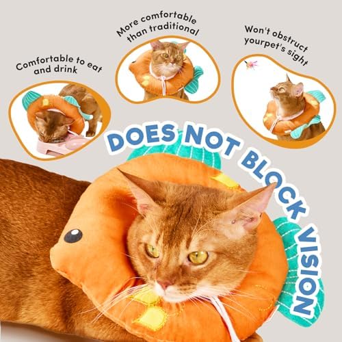 Cat Cone, Adjustable Cat Recovery Collar, Extra Soft Cat E Collar with Drawstrings, Prevent Licking and Scratching (Goldfish, Small)