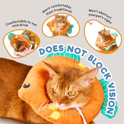 Cat Cone, Adjustable Cat Recovery Collar, Extra Soft Cat E Collar with Drawstrings, Prevent Licking and Scratching (Grapefruit, Medium)