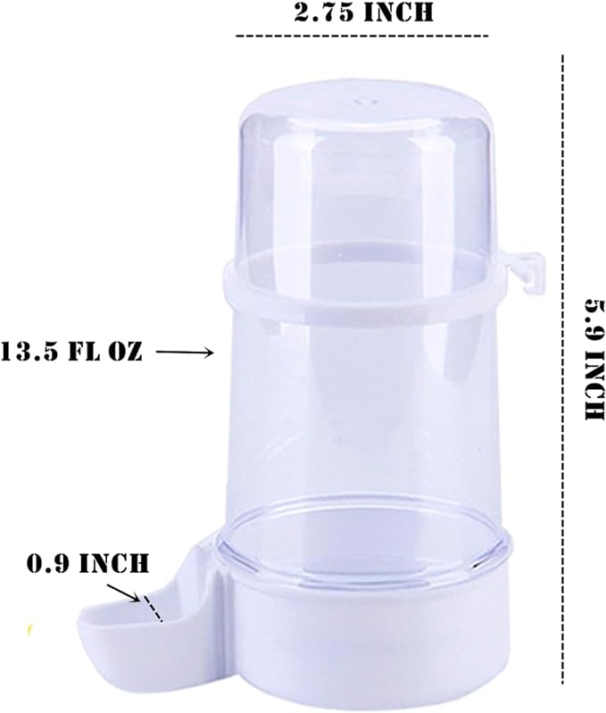 Pet Bird Water Feeder, 13.5 Fl Oz Parrot Water Dispenser for Cage, Bird Cage Suspended Automatic Water Dispenser, Bird Feeders for Parakeet Budgie Cockatiel Lovebirds Canary Finch (White)