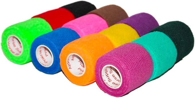 2 Inch Vet Wrap Tape Bulk (Assorted Colors) (Pack of 6) Self Adhesive Adherent Adhering Flex Bandage Grip Roll for Dog Cat Pet Horse