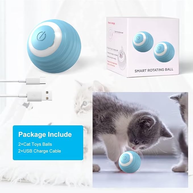 Interactive Cat Toy Ball-2pcs Automatic Cat Toy, Smart Ball cat Toy for Indoor Cat Kitten,cat Toys Gift for Your Kitty (Blue)