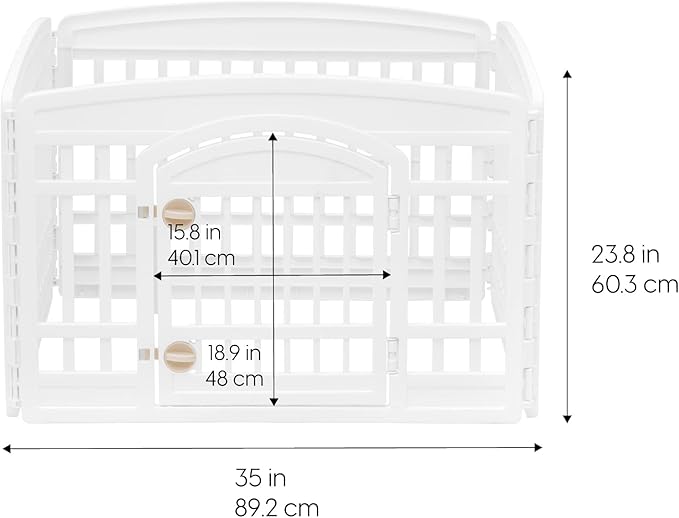 IRIS USA Dog Playpen, 4-Panel 24" Pet Playpen with Door, Puppy Playpen, Indoor/Outdoor Dog Pen, 35 x 35 x 24, Foldable, Customizable, White