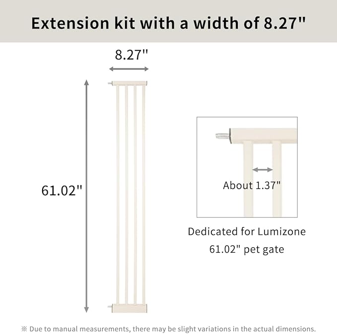 Extra Tall Pet Gate 55.12" High Pressure Mounted 8.27" Wide Extension kit 1.37" Gap (8.27", Cream White)