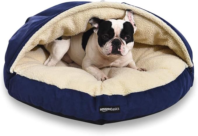 Amazon Basics Cozy Pet Cave Bed for Dog, Medium, 30 x 30 x 12.5 Inches, Blue