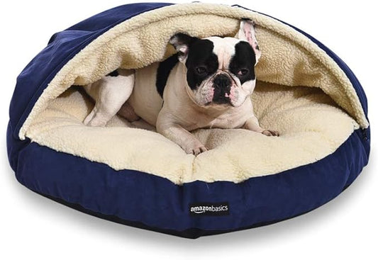 Amazon Basics Cozy Pet Cave Bed for Dog, Medium, 30 x 30 x 12.5 Inches, Blue