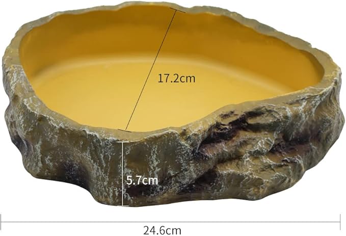 Reptile Water Dish,Resin Reptile Rock Food Feeder bowl, Water and food Bowl,Terrarium Decor for Leopard Gecko, Lizard,Spider,Turtle,Scorpion, Chameleon,Hermit Crabs (L, Yellow)