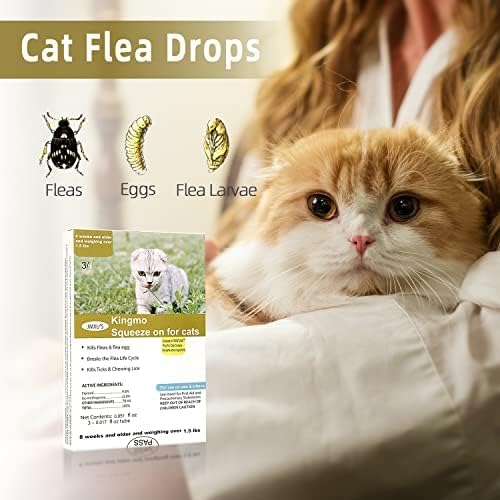 Flea and Tick Prevention for Cats, Cat Flea & Tick Control, Long-Lasting & Fast-Acting Topical Flea & Tick Treatment Drops for Kitten (6 Doses)