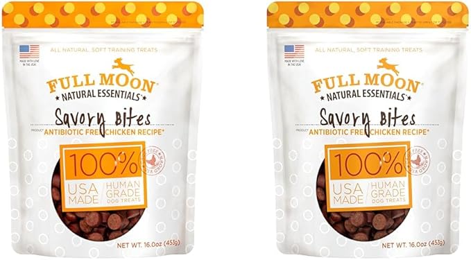 Full Moon All Natural Human Grade Dog Treats, Essential Chicken Savory Bites, 16 Ounce (Pack of 2)