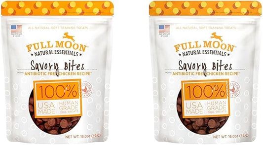 Full Moon All Natural Human Grade Dog Treats, Essential Chicken Savory Bites, 16 Ounce (Pack of 2)