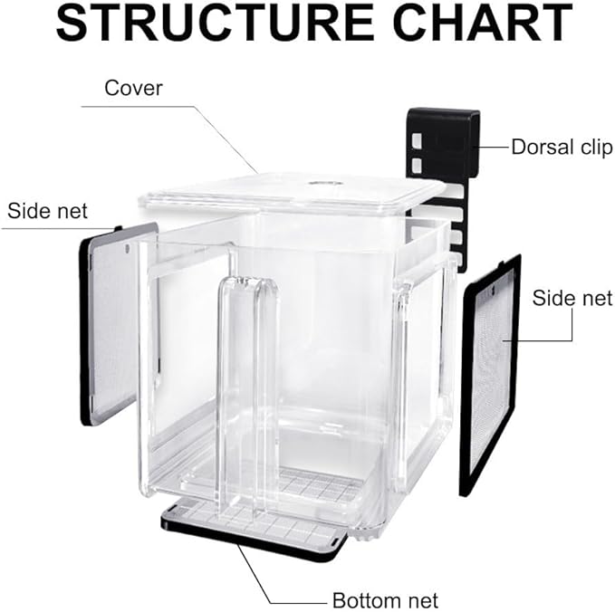 Fish Breeding Box, Acrylic Fish Isolation Box Hanging Aquarium Hatchery Tank for Baby Fish Guppy Betta Shrimp Clownfish Freshwater Saltwater