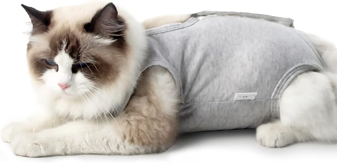 Cat Recovery Suit for Male and Female Surgical Post Surgery Soft Cone Onesie Shirt Clothes Neuter Licking Protective Diapers Outfit Cover Kitten Spay Collar(M, White)