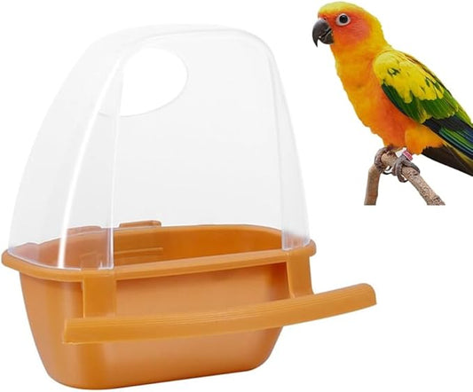 Bird Feeder Bird Cage Food Water Feeder Hanging Plastic Foods Feeding Box Parrot Cage Foods Container Cage Accessories (Brown)