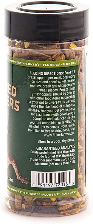 Fluker's Freeze Dried Grasshoppers, Nutrient-Packed, Ideal for Lizards, Reptiles, Birds, Fish, Hedgehogs, 1.7 oz