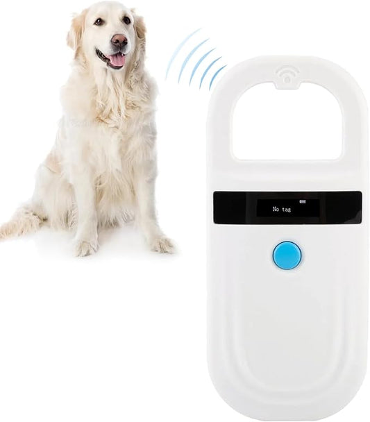 Microchip Reader, Rechargeable Pet RFID EMID Micro Chip Reader Scanner 134.2kHz 125kHz 15 Digits Supports FDXB (ISO11784 / 11785) for Dogs Cats Pigs Animal (White)