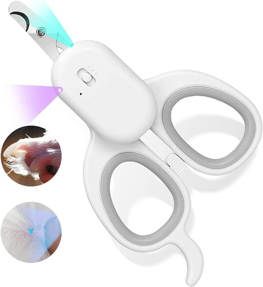 PAKEWAY Pet Nail Clipper with LED & -U-V Light, Cat Claw Trimmer with Ultra Bright LED Light for Nail Bloodline to Avoid Over Cutting, Sharp Angled Blade Grooming Tool for Dog Cat Rabbit Small Animals