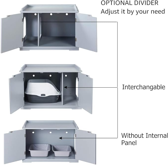 unipaws Cat Litter Box Enclosure Furniture, Cat Washroom, Hidden Litter Box Cover, Cabinet for Large Cat, Dog Proof Cat Litter Boxes, Hideaway Litter Box, Cat House, Grey