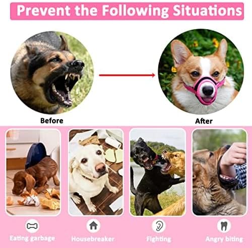 LUCKYPAW Dog Muzzle Anti Biting Barking and Chewing with Comfortable Mesh Soft Fabric and Adjustable Strap, Suitable for Small, Medium and Large Dogs(Hot Pink Trim,M)