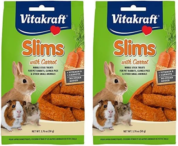 Vitakraft Slims Small Animal Treats - Carrot - Crispy Nibble Stick Treat - 1.76 oz (Pack of 2)