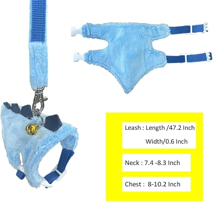 Denim Ferret Harness and Leash Set Small Animals Vest Harness with Safe bell and Wings Walking clothes for Baby Rabbit Guinea pig Teacup Chihuahua Mouse and other Small pet. (C)