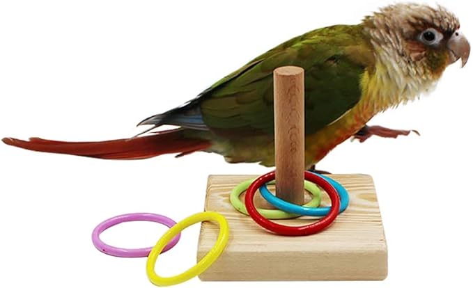 QBLEEV Bird Training Ring Toy, Parrot Trick Tabletop Toys, Bird Educational Toys, Stacking Color Rings,Bird Cage Toys