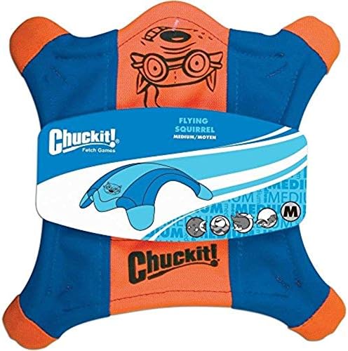 Chuckit Flying Squirrel Fetch Dog Toy, Size Medium (9.5" Diameter), Orange & Blue, for Medium Dog Breeds