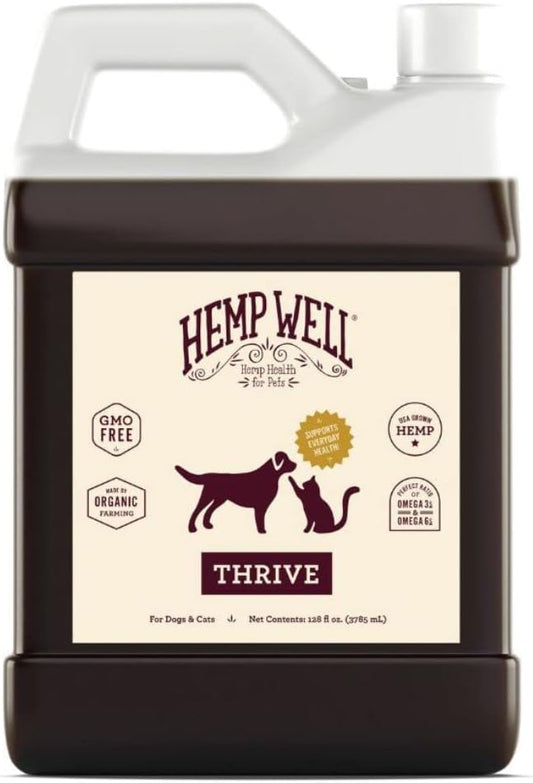 Hemp Well Thrive Pet Oil for Cats and Dogs, Everyday Supplement for Overall Health with Omega 3, Supports Hip, Joint, and Heart Health, Organically Sourced - Gallon