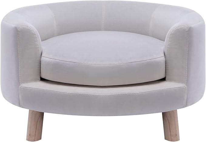 Critter Sitters 28-In. Elegant White Faux-Velvet Circular Pet Bed for Small to Medium-Sized Dogs and Cats, Stylish and Modern Dog Sofa, Comfortable and Easy to Clean Pet Sofa, Cushioned Dog Bed