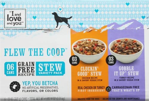 I AND LOVE AND YOU Wet Dog Food - Flew The Coop Variety Pack - Chicken + Turkey, Grain Free, Filler Free 13oz can, 6pk