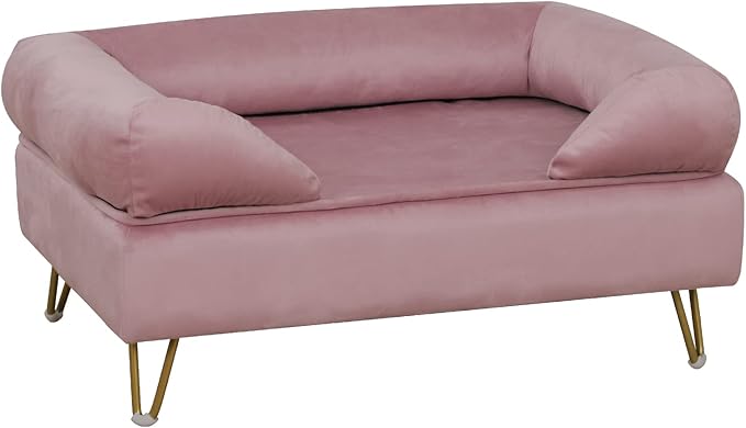 Dog Sofas and Chairs for Small Breeds,Dog Couch for Small Pet,Cat Sofa Chair with Soft Velvet Fabric,Wooden Frame Cat Bed,Pet Sofa Bed for Small Dog Rest Using,Pink