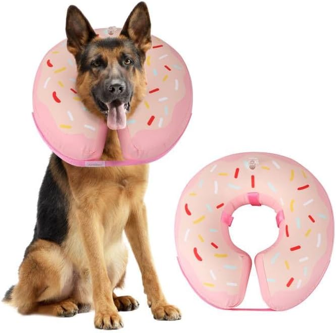 Waterproof Inflatable Dog Cone,Adjustable Recovery Collar for Dogs After Surgery,Prevent from Biting & Scratching,Not Block Vision (Donut Pink XL)