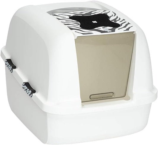 Catit Jumbo Hooded Cat Litter Box, White Tiger, 50696,White-Black