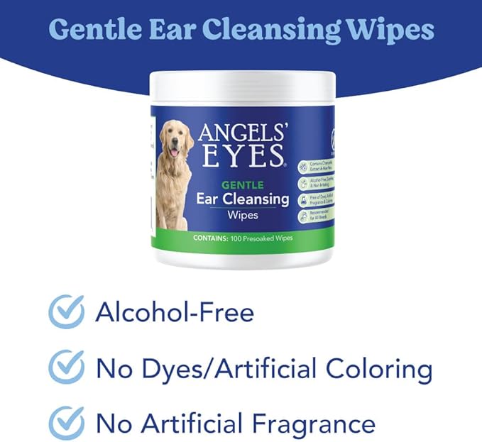 ANGELS' EYES Ear Cleansing Wipes for Dogs and Cats Removes Dirt, Wax, Odor Reduce Infections and Itching No Artificial Colors or Fragrance 100ct