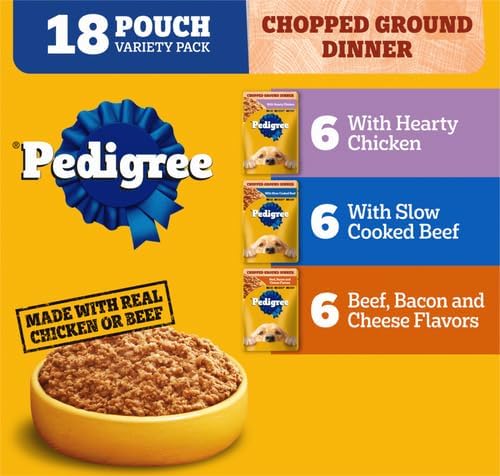 PEDIGREE CHOPPED GROUND DINNER Adult Soft Wet Dog Food Variety Pack, 3.5 Ounce (Pack of 18)