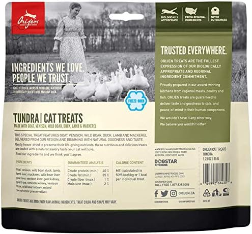 Orijen 3 Pack of Tundra Cat Treats, 1.25 Ounces Each, Freeze-Dried, Grain-Free, Made in The USA