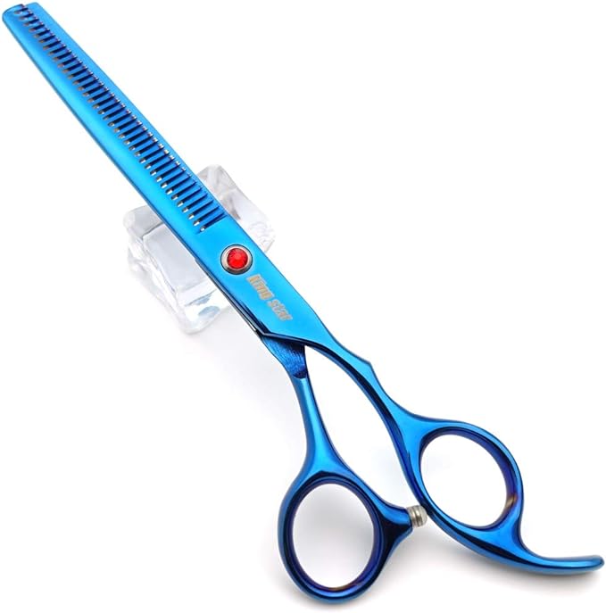 7.0in Titanium Blue Professional Pet Grooming Scissors Set,Straight & Thinning & Curved Scissors 4pcs Set for Dog Grooming,(Blue)