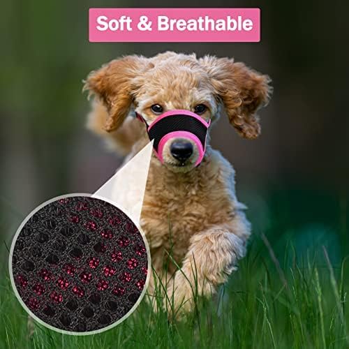 LUCKYPAW Dog Muzzle Anti Biting Barking and Chewing with Comfortable Mesh Soft Fabric and Adjustable Strap, Suitable for Small, Medium and Large Dogs(Hot Pink Trim,XS)