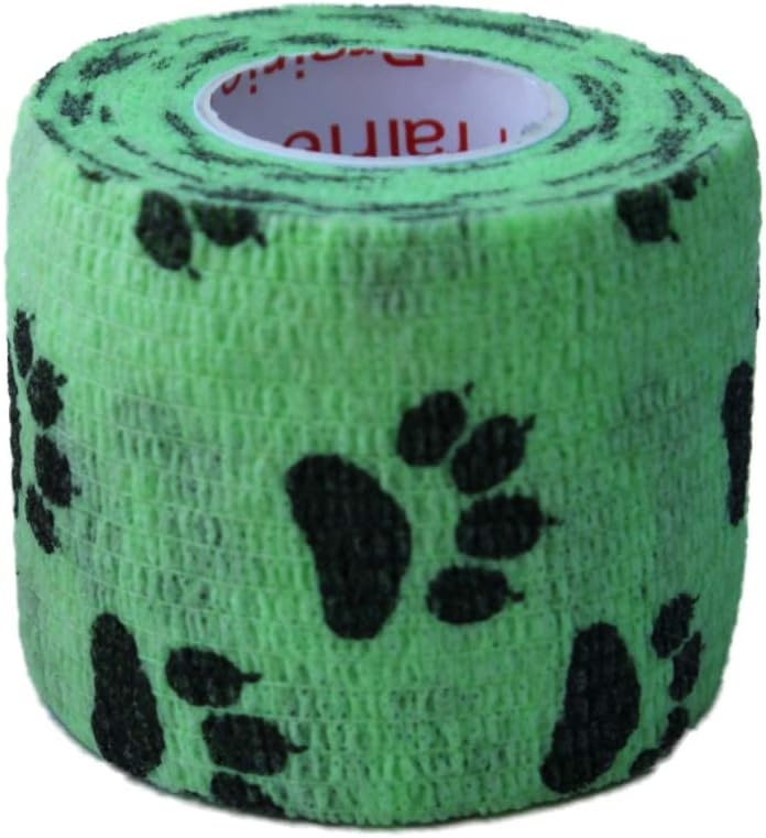 Prairie Horse Supply 2 Inch Vet Wrap Tape Bulk (Green, Pink, Red and Black Paw Prints on Green, Pink, Red) (Pack of 6) Self Adhesive Adherent Adhering Flex Bandage Grip Roll for Dog Cat Pet