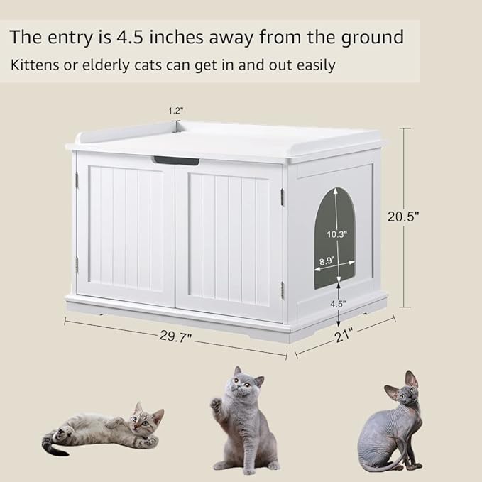 unipaws Cat Litter Box Enclosure Furniture, Cat Washroom, Hidden Litter Box Cover, Cabinet for Large Cat, Dog Proof Cat Litter Boxes, Hideaway Litter Box, Cat House, White