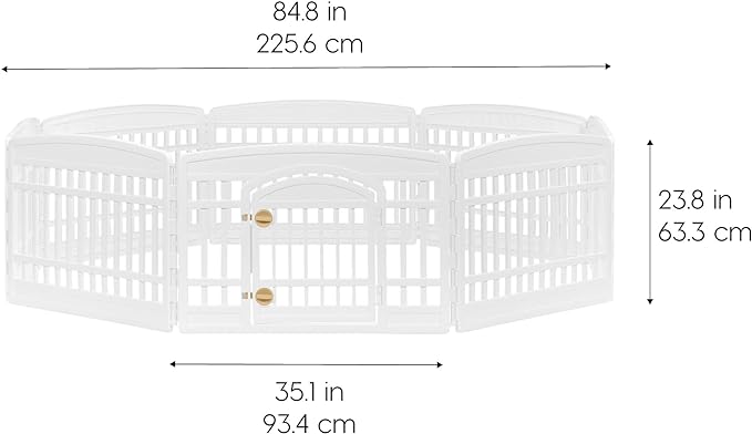 IRIS USA Dog Playpen, 8-Panel 24" Pet Playpen with Door, Puppy Playpen, Indoor/Outdoor Dog Pen, 84 x 84 x 24, Foldable, Customizable, White