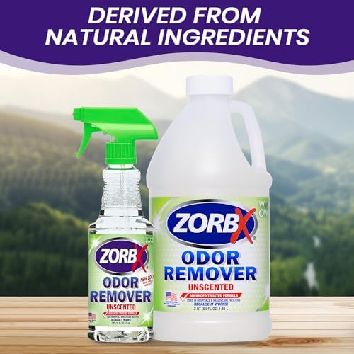 ZORBX Unscented Odor Eliminator for Strong Odor - Used in Hospitals & Healthcare Facilities | Advanced Trusted Formula, Fast-Acting Odor Remover Spray for Dog, Cat, House & Carpet (16 Oz + 64 Oz)