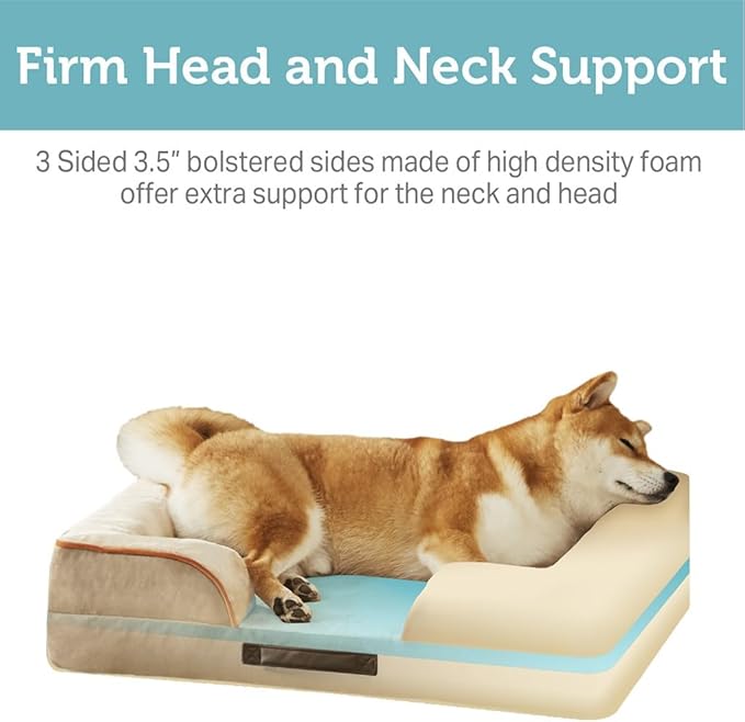 Friends Forever Orthopedic Dog Bed, Bolster Dog Bed with Memory Foam Dog Couch Sofa and Removable Washable Cover, Ally Khaki, 35x25x6.5