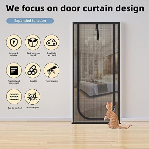 Reinforced Cat Screen Door,Fits Door Size 34''x 81'',Thickened Cat Resistant Mesh Screen Door for Living Room,Kitchen,Bedroom,Cat Proof Screen with Zipper Closure.