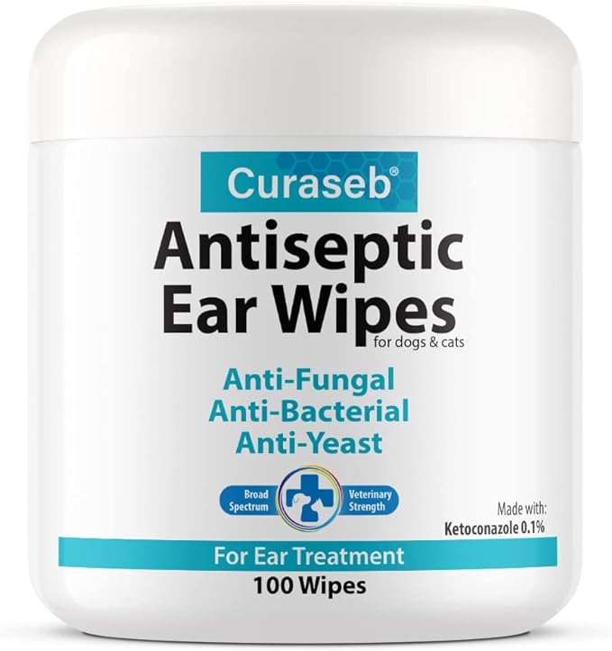 Curaseb Cat & Dog Ear Infection Treatment Wipes – Soothes Itchy & Inflamed Ears – Cleans Debris and Buildup – 100 Count