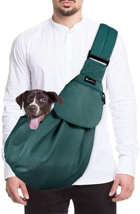 SlowTon Dog Carrier Sling - Thick Padded Adjustable Shoulder Strap Dog Carriers for Small Dogs, Puppy Carrier Purse for Pet Cat with Front Zipper Pocket Safety Belt Machine Washable (Green M)