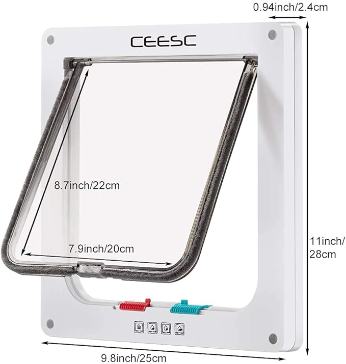CEESC Large Cat Door (Outer Size 11" x 9.8"), 4 Way Locking Cat Door for Windows & Sliding Glass Door, Weatherproof Cat Flap Door for Cats & Doggie with Circumference < 24.8"