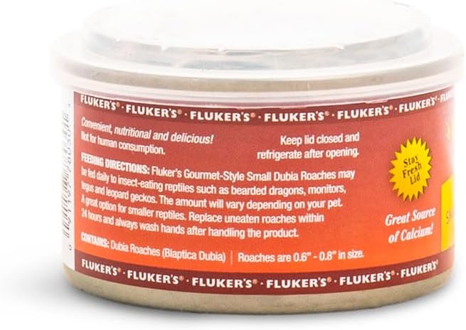 Fluker's Gourmet Canned Food for Reptiles, Fish, Birds and Small Animals, Small Dubia Roaches, 1.2 oz