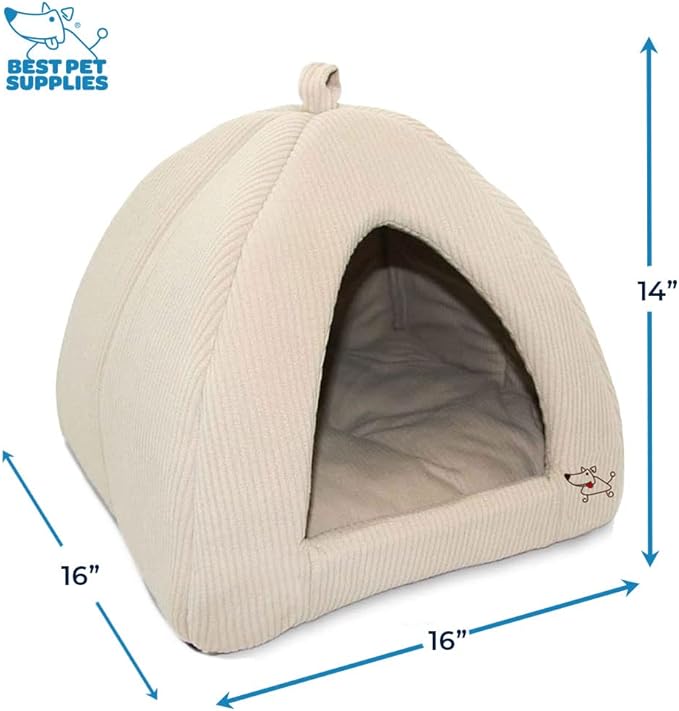 Pet Tent-Soft Bed for Dog and Cat by Best Pet Supplies - Beige Corduroy, 16" x 16" x H:14"