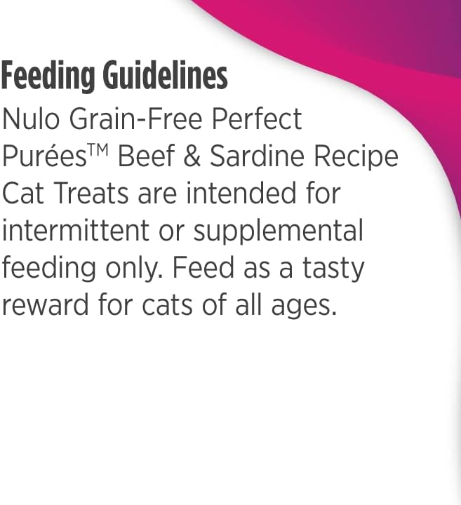 Nulo Freestyle Grain-Free Perfect Purees Premium Wet Cat Treats, Squeezable Meal Topper for Felines, High Moisture Content to Support Cat Hydration, 0.5 Ounce, Beef & Sardine